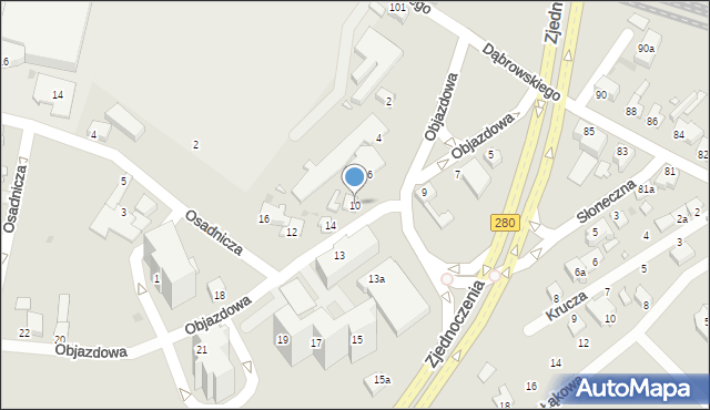 Zielona Góra, Objazdowa, 10, mapa Zielona Góra