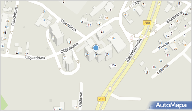 Zielona Góra, Objazdowa, 17, mapa Zielona Góra