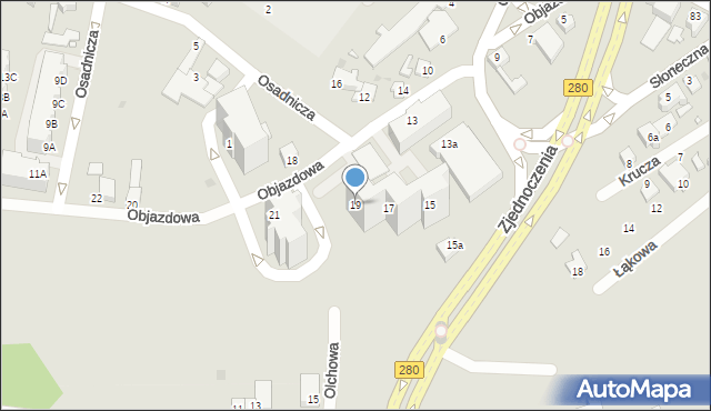 Zielona Góra, Objazdowa, 19, mapa Zielona Góra