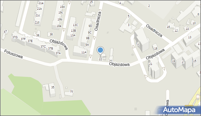 Zielona Góra, Objazdowa, 22, mapa Zielona Góra