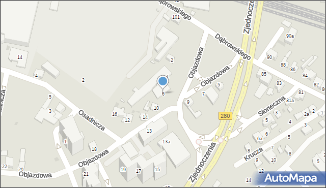 Zielona Góra, Objazdowa, 6, mapa Zielona Góra