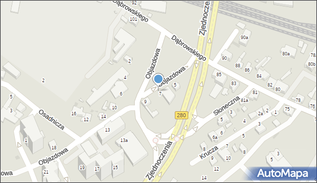 Zielona Góra, Objazdowa, 7a, mapa Zielona Góra