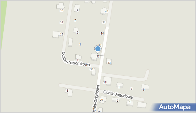 Zielona Góra, Ochla-Grzybowa, 32, mapa Zielona Góra