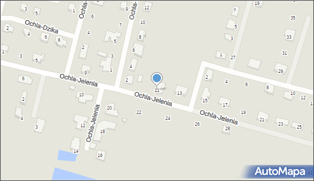 Zielona Góra, Ochla-Jelenia, 11, mapa Zielona Góra