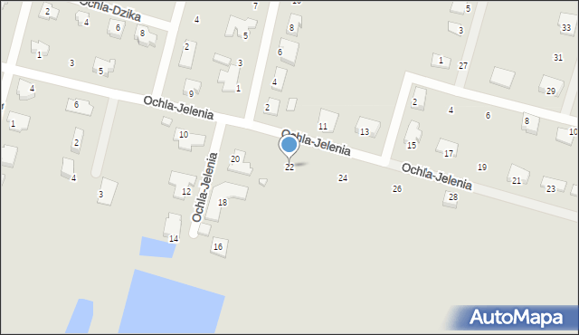 Zielona Góra, Ochla-Jelenia, 22, mapa Zielona Góra