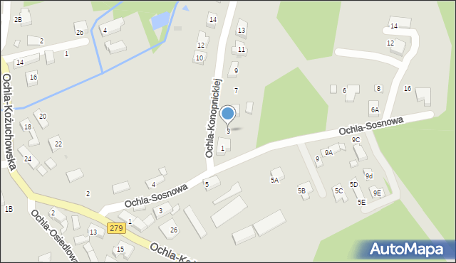 Zielona Góra, Ochla-Konopnickiej Marii, 3, mapa Zielona Góra