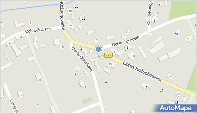 Zielona Góra, Ochla-Kożuchowska, 13, mapa Zielona Góra