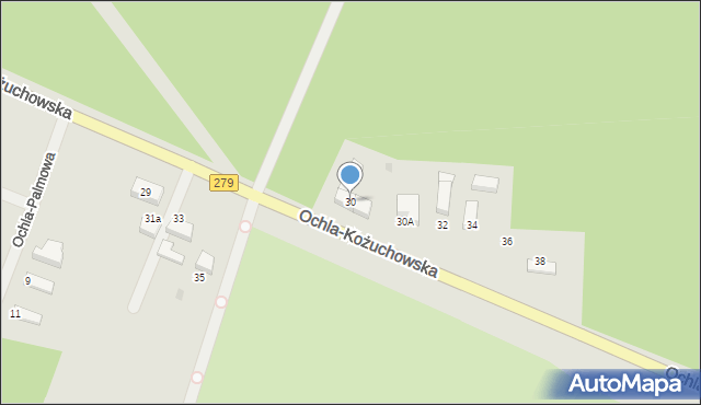 Zielona Góra, Ochla-Kożuchowska, 30, mapa Zielona Góra