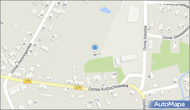 Zielona Góra, Ochla-Kożuchowska, 8A, mapa Zielona Góra