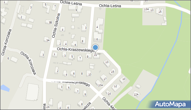 Zielona Góra, Ochla-Kraszewskiego Józefa Ignacego, 11, mapa Zielona Góra