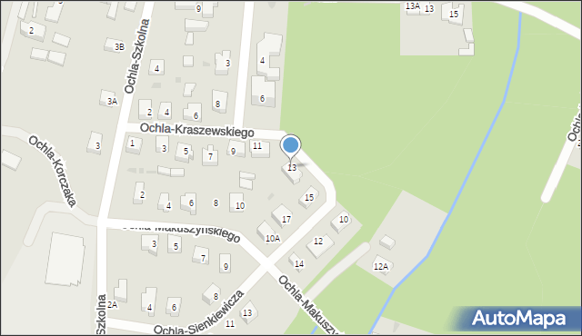 Zielona Góra, Ochla-Kraszewskiego Józefa Ignacego, 13, mapa Zielona Góra