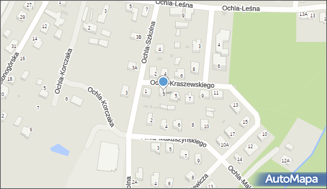 Zielona Góra, Ochla-Kraszewskiego Józefa Ignacego, 3, mapa Zielona Góra