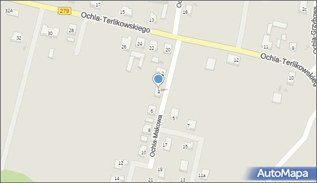 Zielona Góra, Ochla-Makowa, 4, mapa Zielona Góra