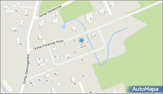 Zielona Góra, Ochla-Porannej Rosy, 14, mapa Zielona Góra