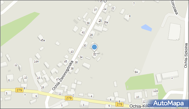 Zielona Góra, Ochla-Zielonogórska, 32, mapa Zielona Góra