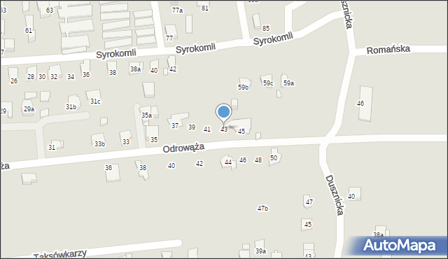 Bielsko-Biała, Odrowąża Jacka, 43, mapa Bielsko-Białej