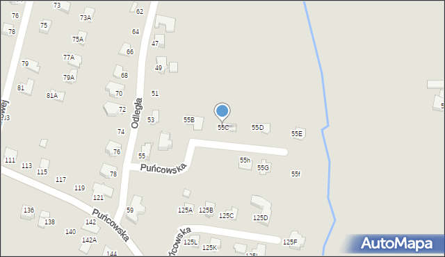 Cieszyn, Odległa, 55C, mapa Cieszyna