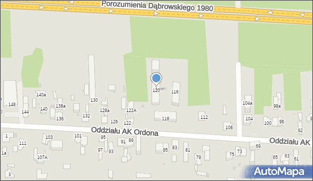 Dąbrowa Górnicza, Oddziału AK Ordona, 120, mapa Dąbrowa Górnicza