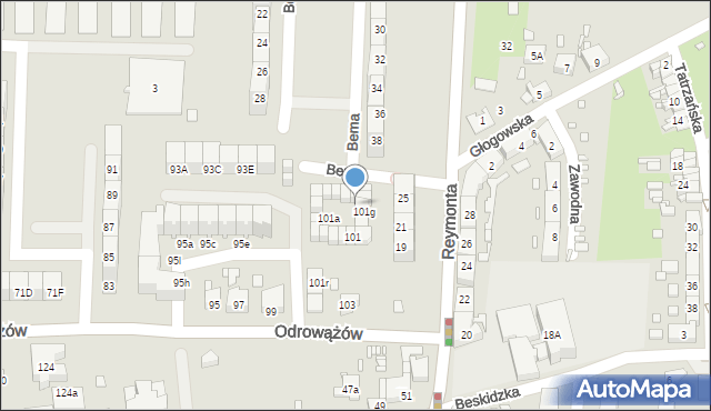 Gliwice, Odrowążów, 101f, mapa Gliwic