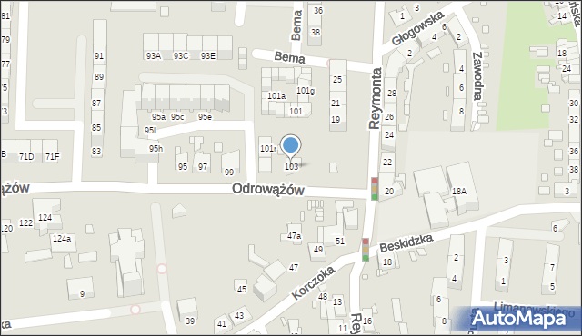 Gliwice, Odrowążów, 103, mapa Gliwic