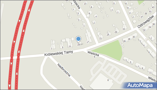 Gliwice, Odrowążów, 13, mapa Gliwic