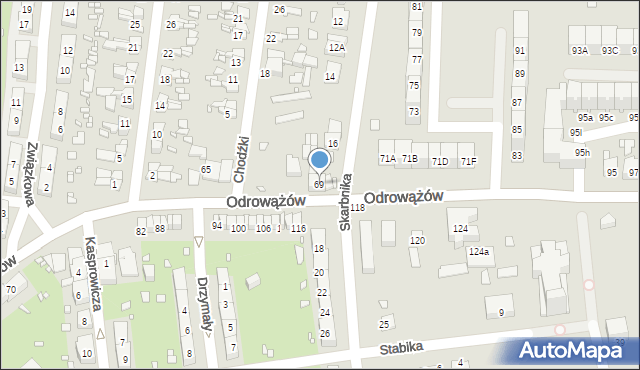 Gliwice, Odrowążów, 69, mapa Gliwic