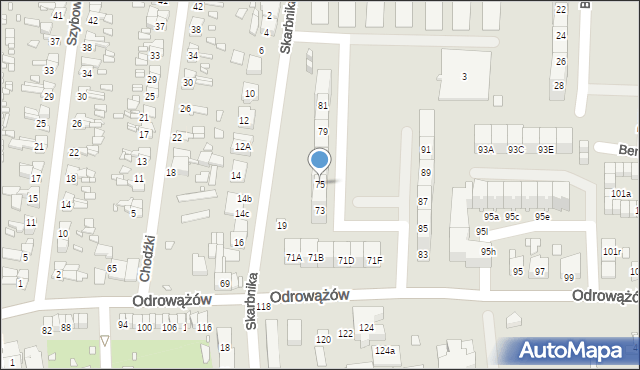 Gliwice, Odrowążów, 75, mapa Gliwic