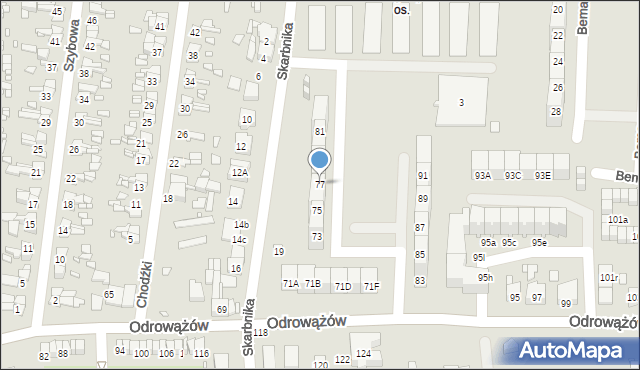 Gliwice, Odrowążów, 77, mapa Gliwic