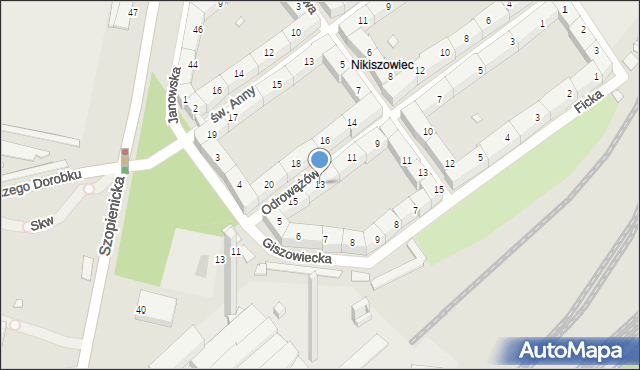 Katowice, Odrowążów, 13, mapa Katowic