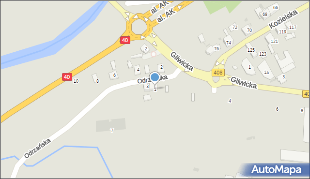 Kędzierzyn-Koźle, Odrzańska, 1, mapa Kędzierzyna-Koźle