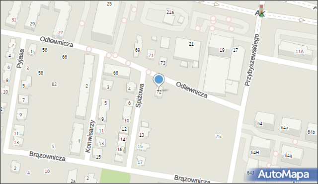 Kraków, Odlewnicza, 72, mapa Krakowa