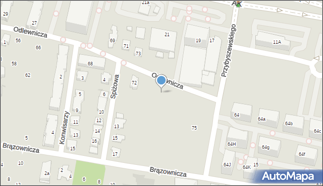 Kraków, Odlewnicza, 74, mapa Krakowa