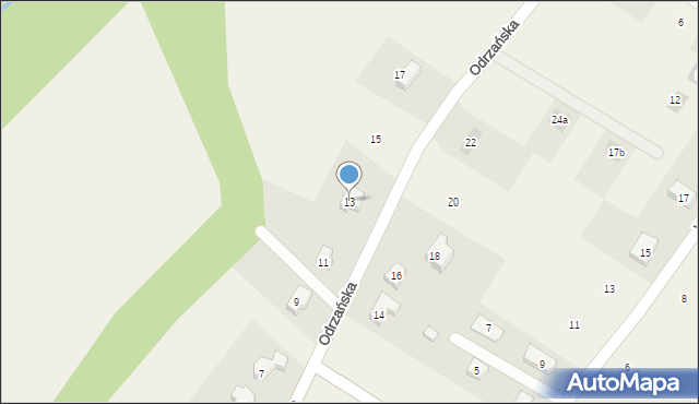 Księginice, Odrzańska, 13, mapa Księginice