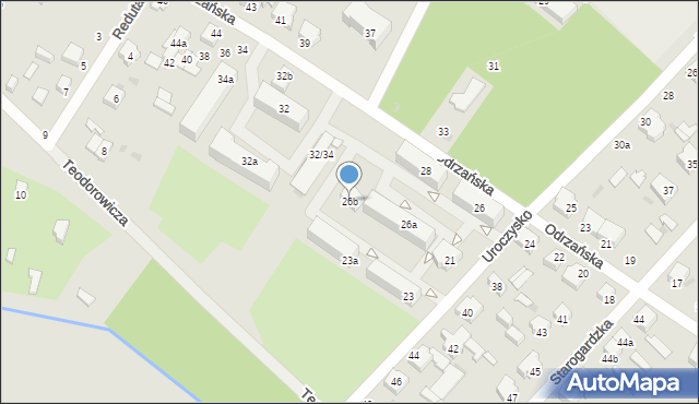 Łódź, Odrzańska, 26b, mapa Łodzi