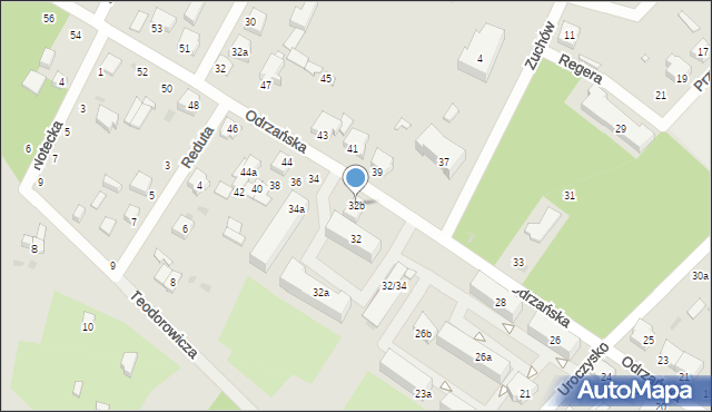 Łódź, Odrzańska, 32b, mapa Łodzi