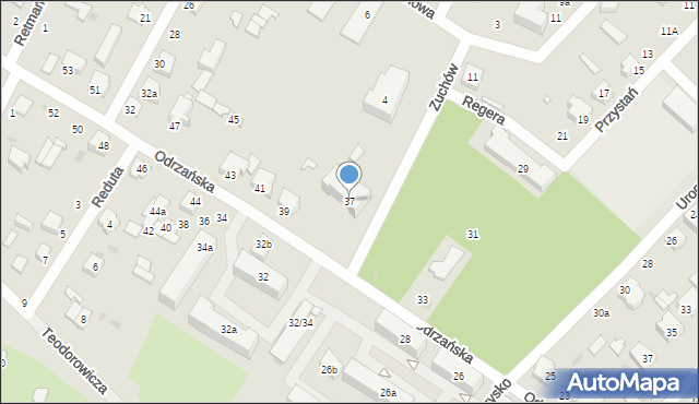 Łódź, Odrzańska, 37, mapa Łodzi