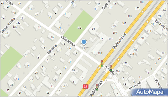 Łódź, Odrzańska, 3, mapa Łodzi