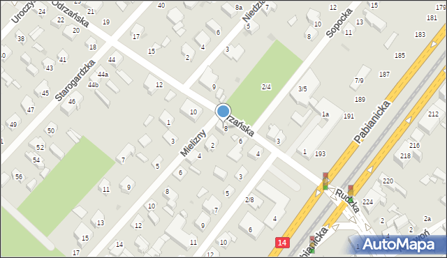 Łódź, Odrzańska, 8, mapa Łodzi