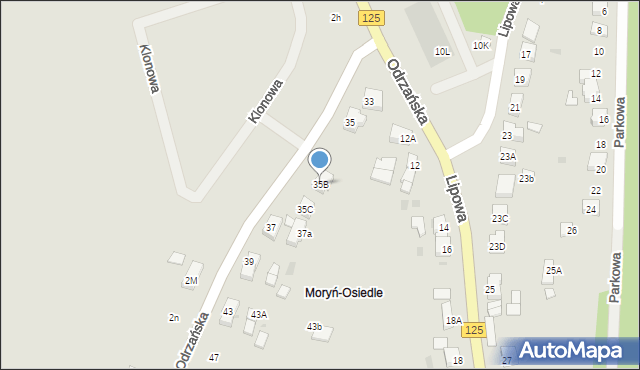 Moryń, Odrzańska, 35B, mapa Moryń