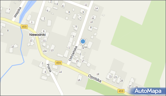 Niewodniki, Odrzańska, 4, mapa Niewodniki