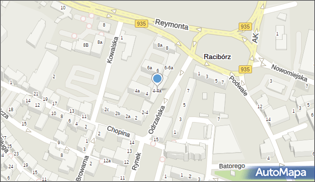Racibórz, Odrzańska, 4-4a, mapa Racibórz