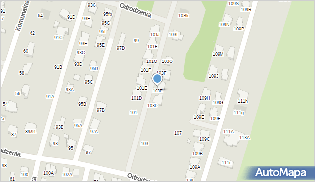 Radom, Odrodzenia, 103E, mapa Radomia