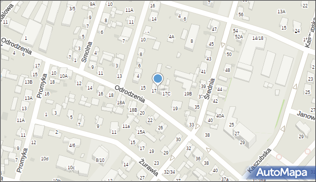 Radom, Odrodzenia, 17A, mapa Radomia