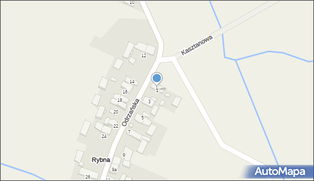 Rybna, Odrzańska, 1, mapa Rybna