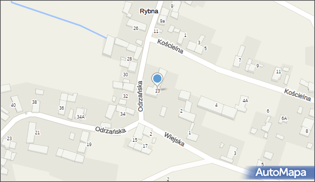 Rybna, Odrzańska, 13, mapa Rybna