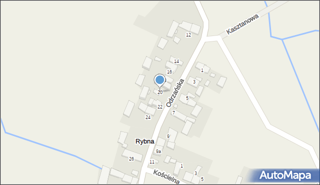 Rybna, Odrzańska, 20, mapa Rybna