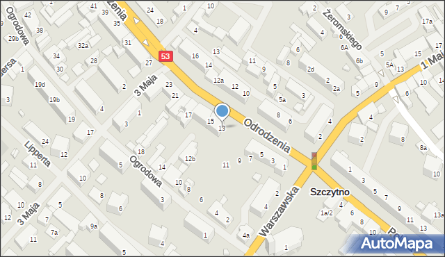 Szczytno, Odrodzenia, 13, mapa Szczytno