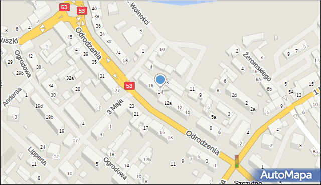 Szczytno, Odrodzenia, 14, mapa Szczytno