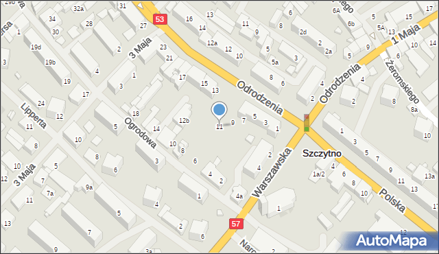 Szczytno, Odrodzenia, 11, mapa Szczytno