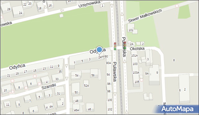 Warszawa, Odyńca Antoniego Edwarda, 1A, mapa Warszawy